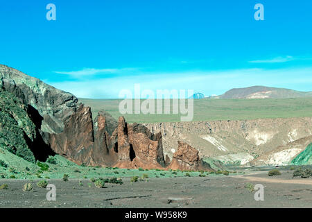 Valle del Arcoiris, Rainbow Valley with its variety of colors in the hills, San Pedro de Atacama Desert, Chile Stock Photo
