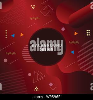 Dark Red Memphis Background, with modern dot, triangle, square, wave and geometric shape, dark red gradient,  vector illustration Stock Vector