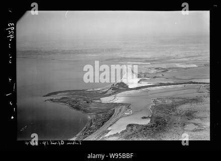 Air views of Palestine. North end of Dead Sea. Mouth of the Jordan. Looking W. along the north shore Stock Photo