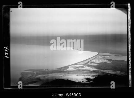 Air views of Palestine. North end of Dead Sea. Dead Sea. Northern end. An evening silhouette. Showing salt pans Stock Photo