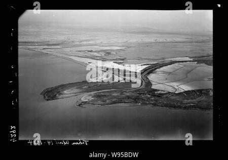 Air views of Palestine. North end of Dead Sea. Mouth of the Jordan. View with north shore and salt pans looking N.W. Stock Photo