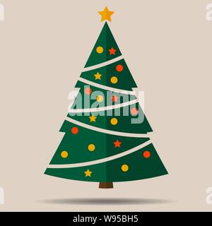 simple flat christmas tree with christmas ornaments vector illustration Stock Vector