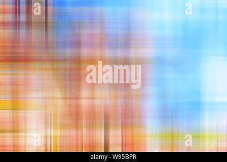 Abstract checkered background. Gamut of orange and blue colors resembles flowering plants and a summer blue sky. Backgdrop with multi colored lines. Stock Photo