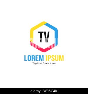 Initial TV logo template with modern frame. Minimalist TV letter logo vector illustration design Stock Vector