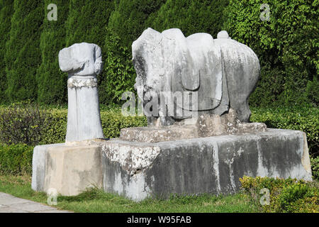 --File--View of stone statues at the Qianling Mausoleum located in Qian County, northwest Chinas Shaanxi province, 15 October 2011.   As the only maus Stock Photo
