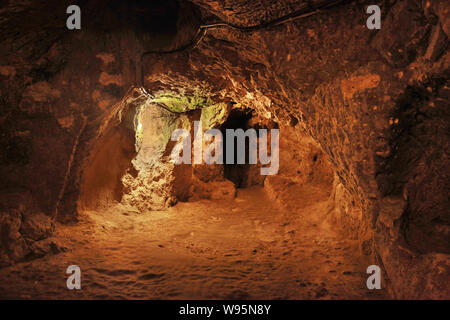 Tunnel of the Kaymakli-Derinkuyu Underground City in Nevsehir, Turkey. Stock Photo