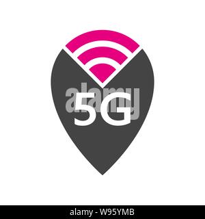 Vector technology icon network sign 5G. Illustration mobile internet 5g sign in flat style. Location 5G point. EPS 10. Stock Vector