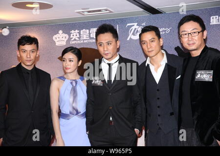(From left)Taiwanese actor Chang Chen, Chinese actress Qin Lan, actor Liu Ye, director Lu Chuan (right) pose for photos with Hong Kong actor and direc Stock Photo