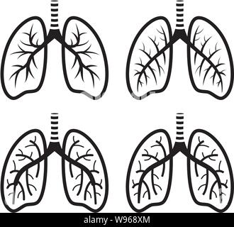 vector set of human lungs flat icon isolated on white background. lung organ anatomy symbol for health and medical illustrations Stock Vector