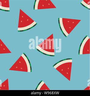 vector watermelon seamless background pattern. flat watermelon slices isolated on blue background. colorful seamless summer pattern Stock Vector