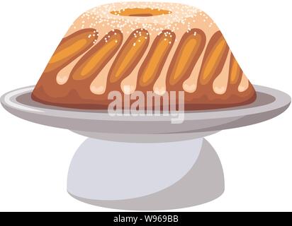vector homemade cake on a stand isolated on white background. baked dessert cake with white icing Stock Vector