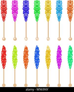 vector rock candy set isolated on white background. sugar rock candies with sticks for food backgrounds. sweet candy lollipop symbols Stock Vector