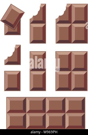 vector chocolate bar pieces isolated on white background. milk chocolate blocks with a bite. eps10 illustration Stock Vector