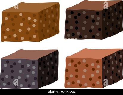 vector set of chocolate brownies isolated on white background. brownie cake pieces as homemade dessert food illustration Stock Vector