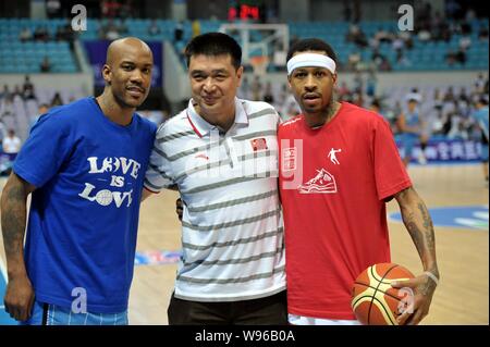 Former NBA star Allen Iverson tries to breakthrough during a friendly match  between American basketball celebrity team and Beijing Ducks in Cixi, east  Stock Photo - Alamy