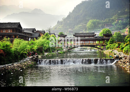 View of the Xijiang Miao village in Leishan county, southwest Chinas Guizhou province, 23 April 2012. Stock Photo