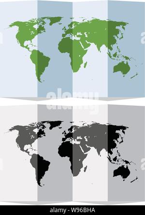vector set of abstract world map on folded paper. flat illustration of earth globe continents. world map background Stock Vector