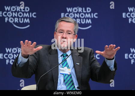 Brian Gallagher, President and CEO of United Way, speaks at a meeting during the World Economic Forum 2012 Summer Davos in Tianjin, China, 12 Septembe