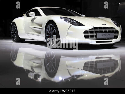 An Aston Martin One-77 is seen on display during the 12th Beijing International Automotive Exhibition, known as Auto China 2012, in Beijing, China, 25 Stock Photo