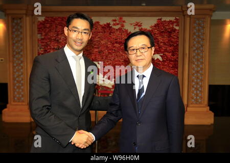 Gao Hucheng, right, Vice Minister of Commerce of China, shakes hands with Philipp Roesler, Federal Minister of Economics and Technology and Vice Chanc Stock Photo