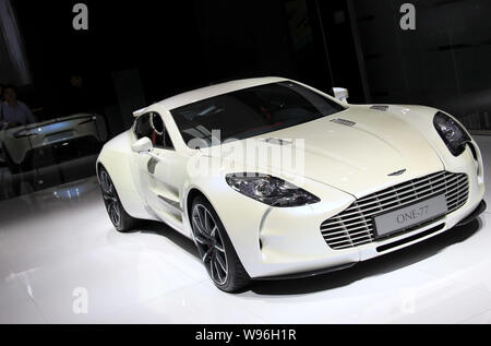 An Aston Martin One-77 is seen on display during the 12th Beijing International Automotive Exhibition, known as Auto China 2012, in Beijing, China, 25 Stock Photo