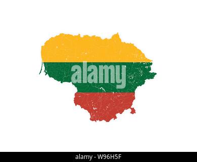 Map of Lithuania with rivers and lakes in colors of Lithuanian national flag. Please look at my other images of cartographic series - they are all ver Stock Vector