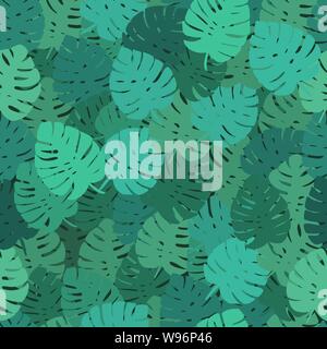 Exotic leaves, rainforest. Seamless, hand draw pattern. Vector background. Stock Vector