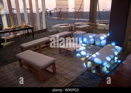 A reception atmosphere on a beach at sunset Stock Photo