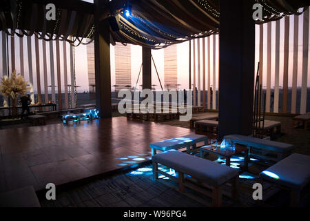 A reception atmosphere on a beach at sunset Stock Photo