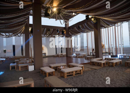 A reception atmosphere on a beach at sunset Stock Photo