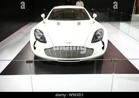 --File--An Aston Martin One-77 is on display during an auto show in Shanghai, China, 21 April 2011.    British luxury sports car maker Aston Martin sa Stock Photo