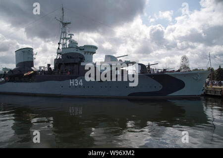 Museum ship ORP Blyskawica is a Grom class destroyer which served in the Polish Navy during World War II. ORP Blyskawica and it sister ship ORP Grom w Stock Photo