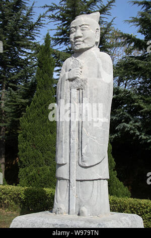 --File--View of a stone carved guardian statue at the Qianling Mausoleum located in Qian County, northwest Chinas Shaanxi province, 15 October 2011. Stock Photo