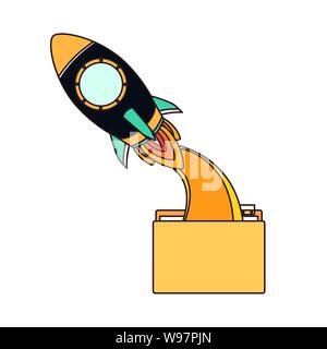 rocket coming out of the folder with white background Stock Vector ...