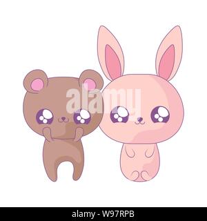 Cute Bear With Bunny Baby Animals Kawaii Style Vector Illustration Design Stock Vector Image Art Alamy