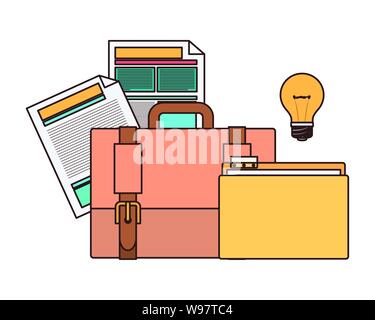 folder with office objects on white background Stock Vector
