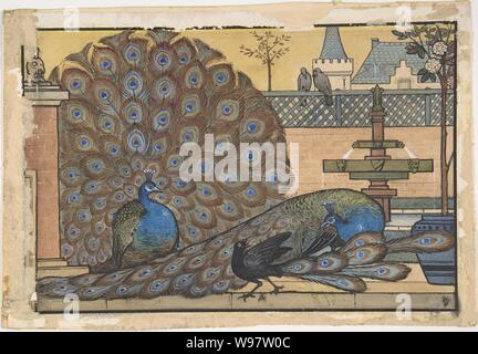 Design for a Tile- Peacocks in a Garden MET DP804733. Stock Photo