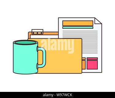 folder with office objects on white background Stock Vector