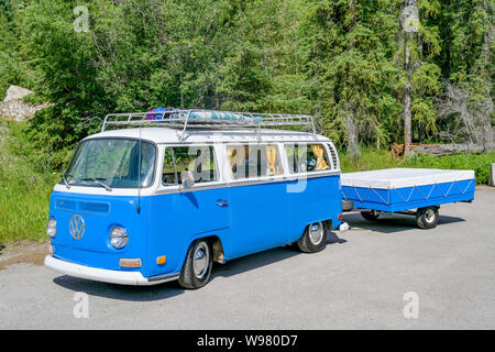 Vintage, Volkswagen, VW, Camper Van, with trailer, Stock Photo