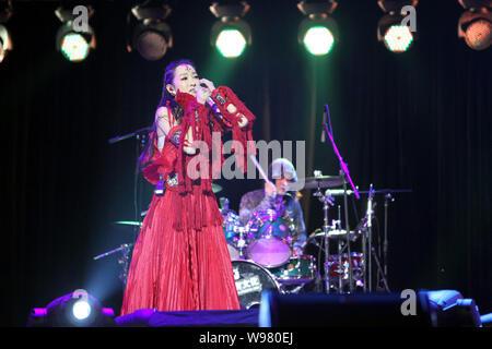 Chinese singer Sa Dingding performs at the Booey Lehoo concert in Beijing, China, 17 December 2011.   The Booey Lehoo concert was held on Saturday (17 Stock Photo