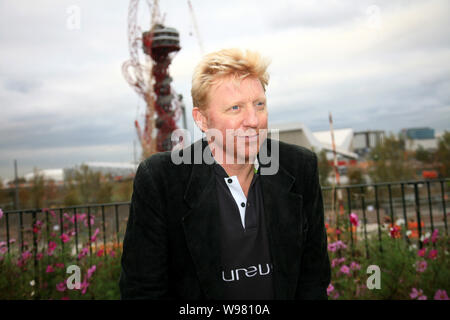 Former world No.1 tennis player Boris Becker of Germany visits the Olympic Park in Stratford, London, UK, 31 October 2011.   Double Olympic champion E Stock Photo