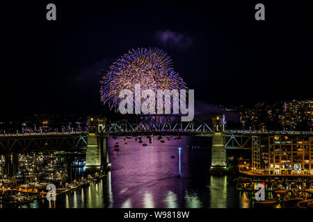 VANCOUVER, CANADA - AUGUST 3, 2019: Honda Celebration of Light Croatia team perform fireworks in Vancouver.