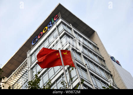 --FILE--A Chinese flag flutters at the headquarters of Google China in Beijing, China, 21 November 2011.   New data from web analytics company CNZZ su Stock Photo