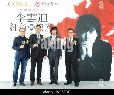 Chinese pianist Li Yundi (2nd right) is pictured during a press conference for his concert in Hong Kong, China, 10 November 2011. Stock Photo