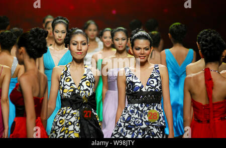 Models wearing garments with Chinese elements pose on the stage during the 6th Asian Super Model Contest in Nanning, southwest Guangxi province, 5 Sep Stock Photo