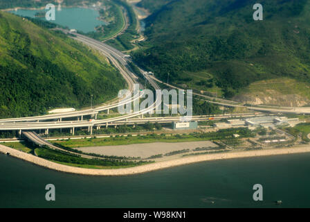 Aerial view of highways and railways in Lautau Island, Hong Kong, China, 22 June 2008. Stock Photo