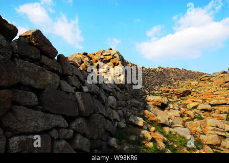 View of the relic of the Great Wall of Qin Dynasty in Guyang county, Baotou city, north Chinas Inner Mongolia Autonomous Region, 8 September 2008. Stock Photo