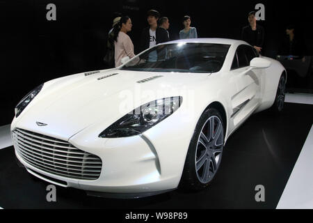 The Aston Martin One-77 is seen on display at the 14th Shanghai International Automobile Industry Exhibition, known as Auto Shanghai 2011, at the Shan Stock Photo