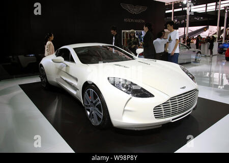 The Aston Martin One-77 is seen on display at the 14th Shanghai International Automobile Industry Exhibition, known as Auto Shanghai 2011, at the Shan Stock Photo