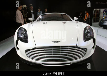 The Aston Martin One-77 is seen on display at the 14th Shanghai International Automobile Industry Exhibition, known as Auto Shanghai 2011, at the Shan Stock Photo